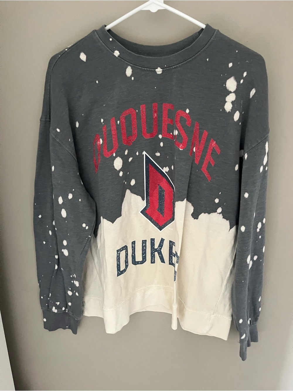 Duquesne Dukes Bleached Two-Tone Crewneck Sweatshirt - Charcoal & White